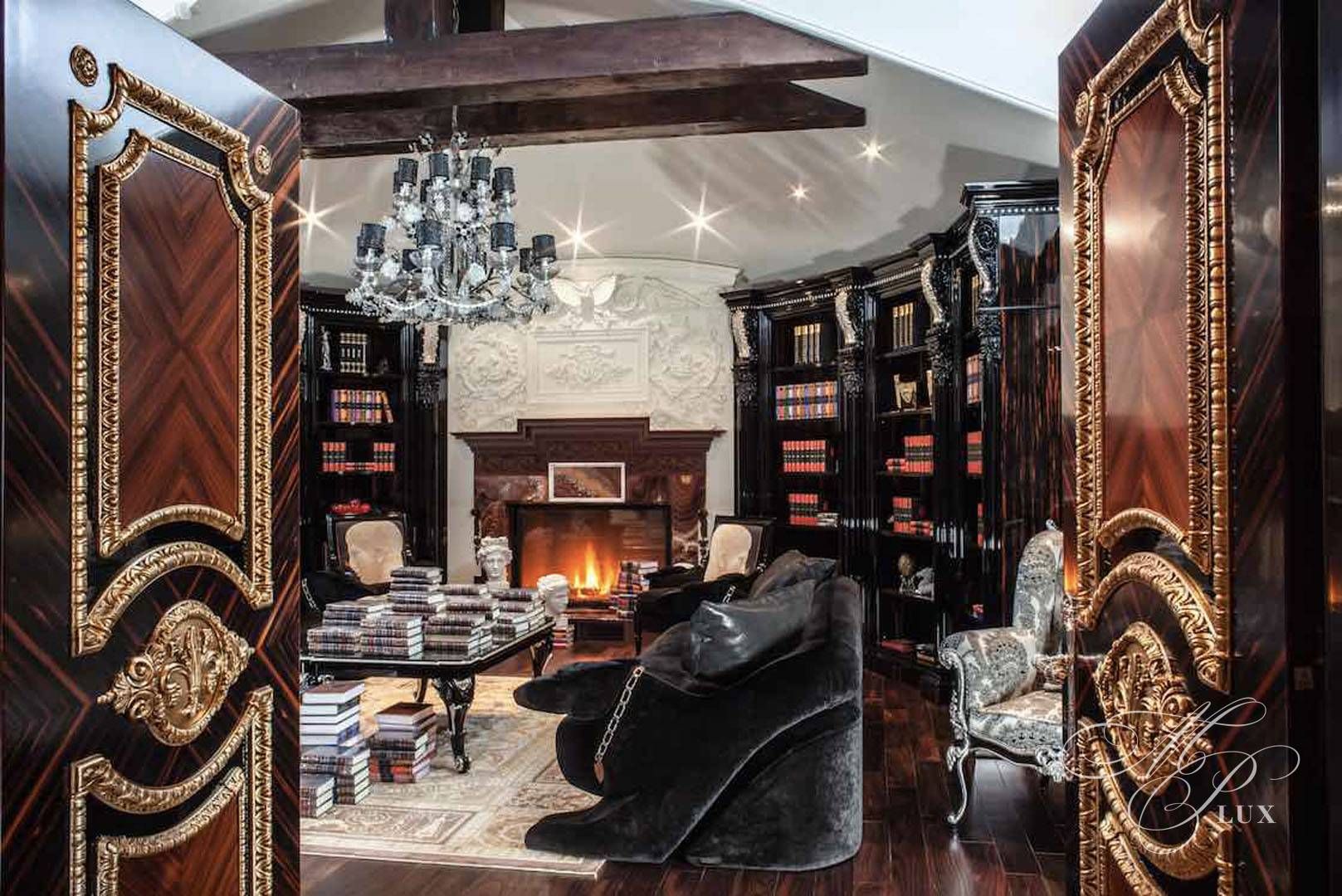 современный дизайн каминного зала