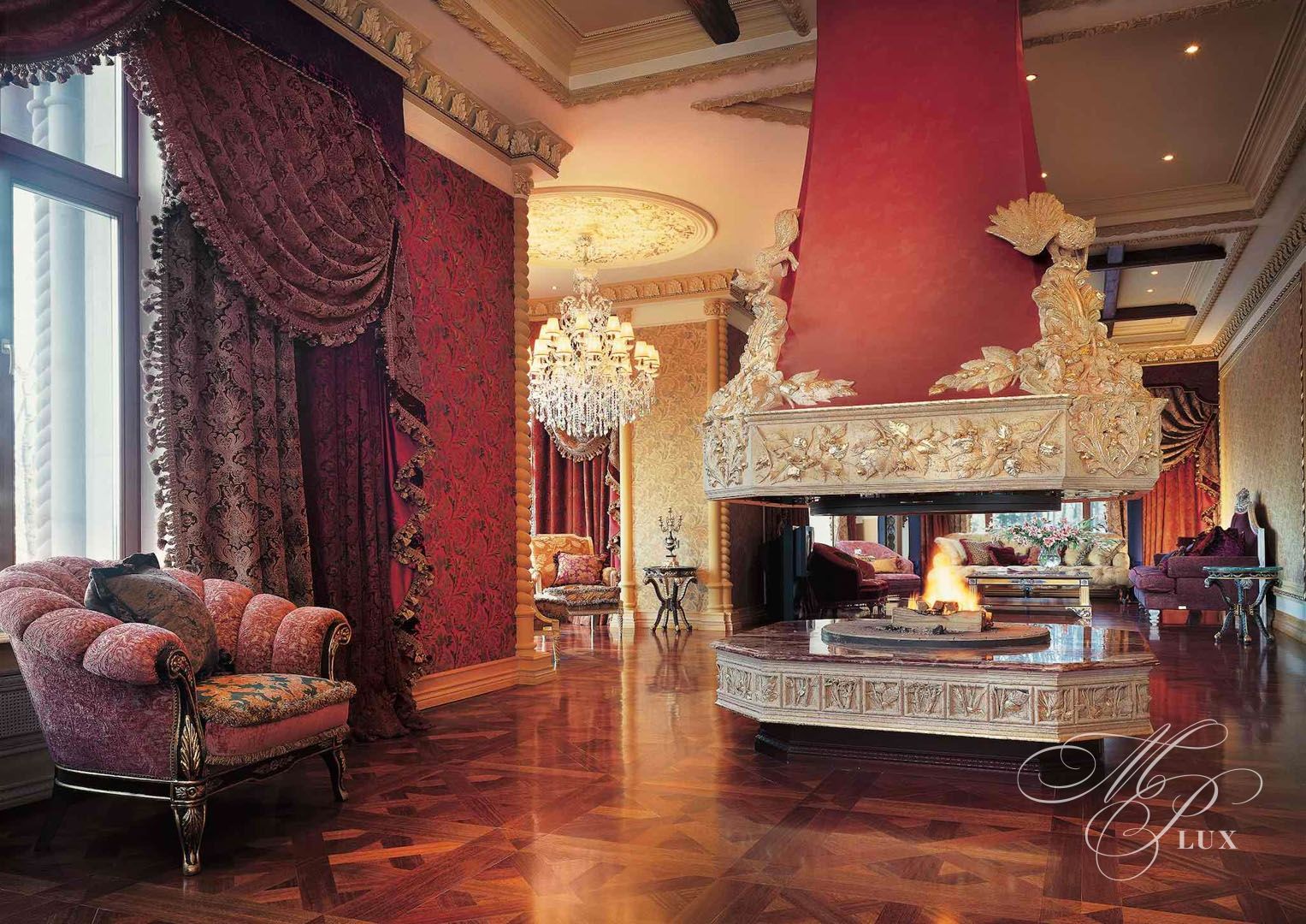 Звенигород beautiful living room with fireplace